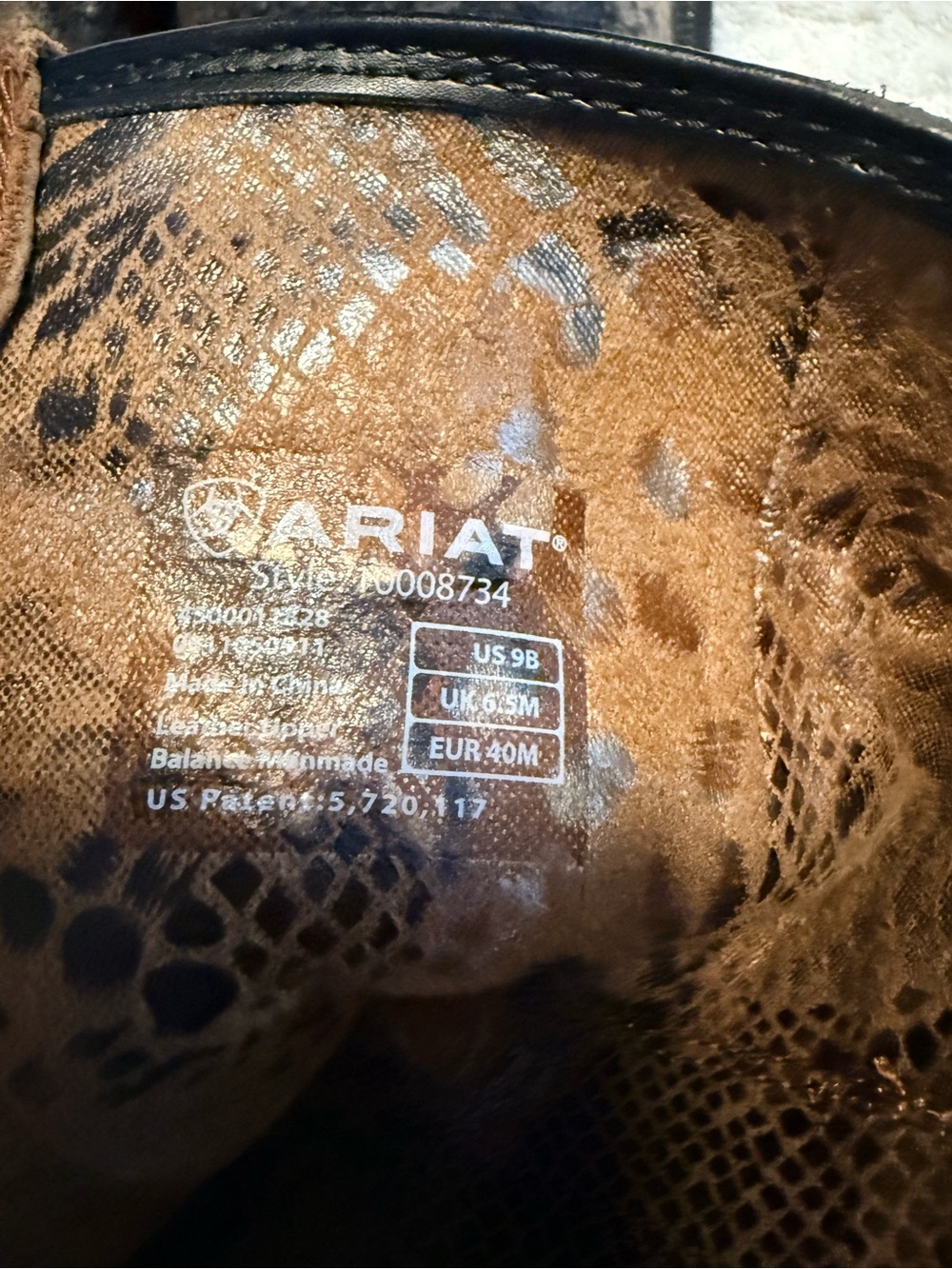 Ariat Tan Suede & Embossed Brown Western pull on with zipper in back. - Picture 7 of 9